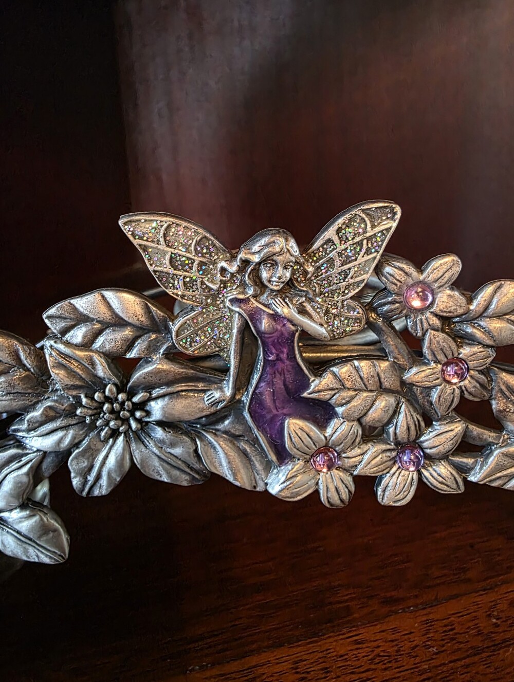 Vintage Westland Fairy Jeweled Pewter Floral Triple Votive Tealight Holder